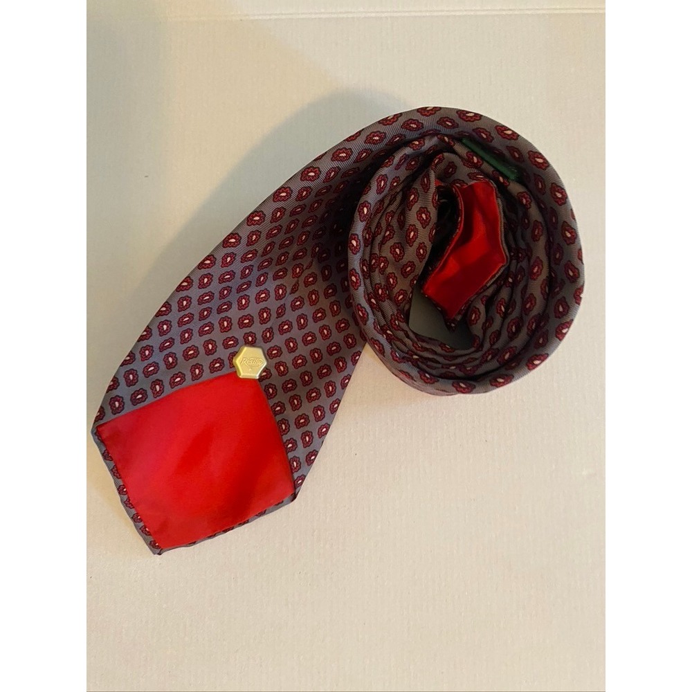 Resilio Mens Grey Red Geometric Medallion Silk  Necktie Classic Business Tie